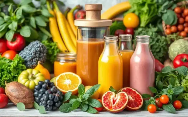 Cold pressed juice recipes. A vibrant array of fresh fruits and vegetables